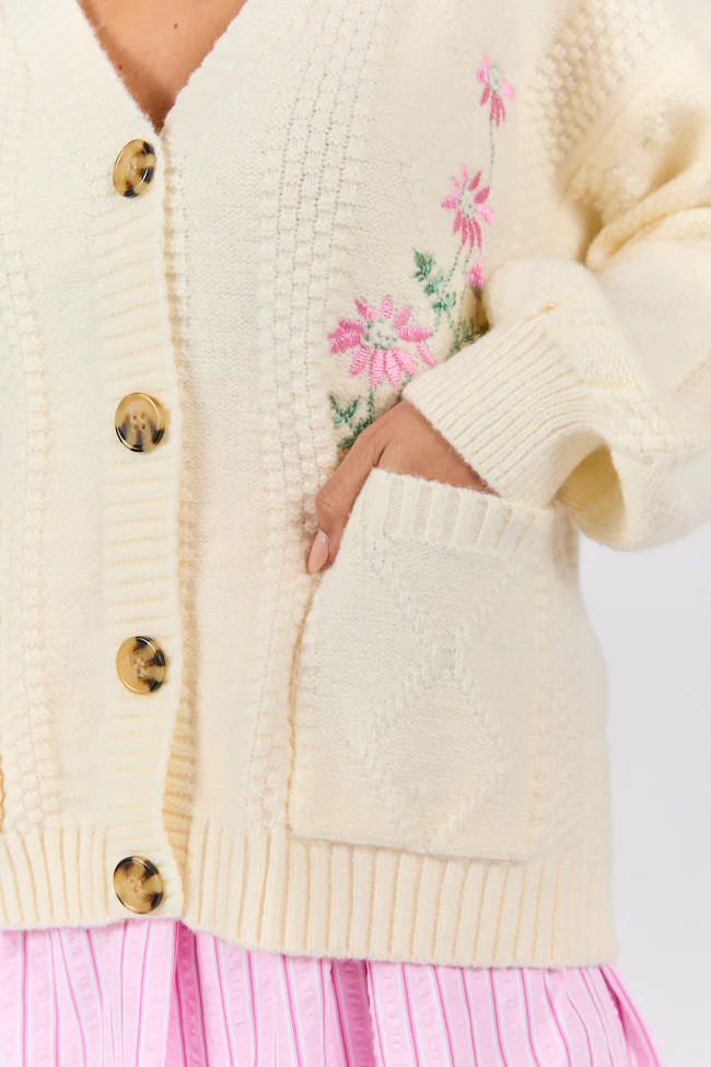 Up To Fate Cream and Pink Multi Floral Embroidered Cardigan FINAL SALE - Terpint