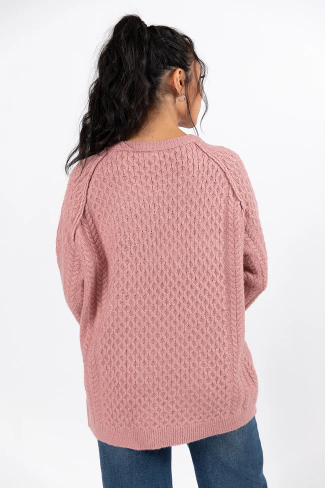 Cable Knit Cuddles Mauve Oversized Crew Neck Sweater FINAL SALE - Terpint