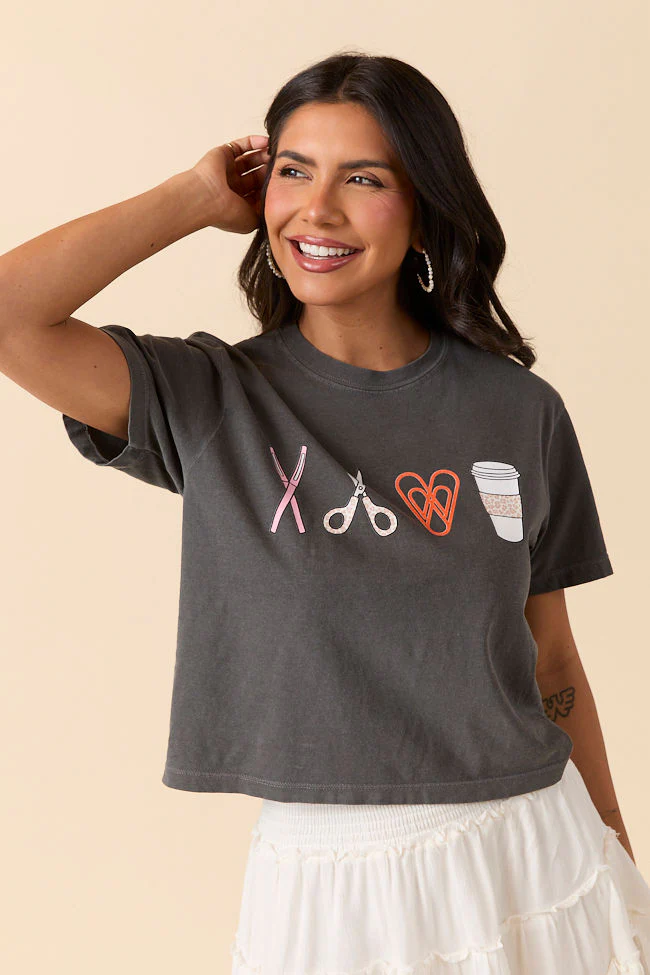 School Supplies Dark Grey Boxy Graphic Tee - Terpint