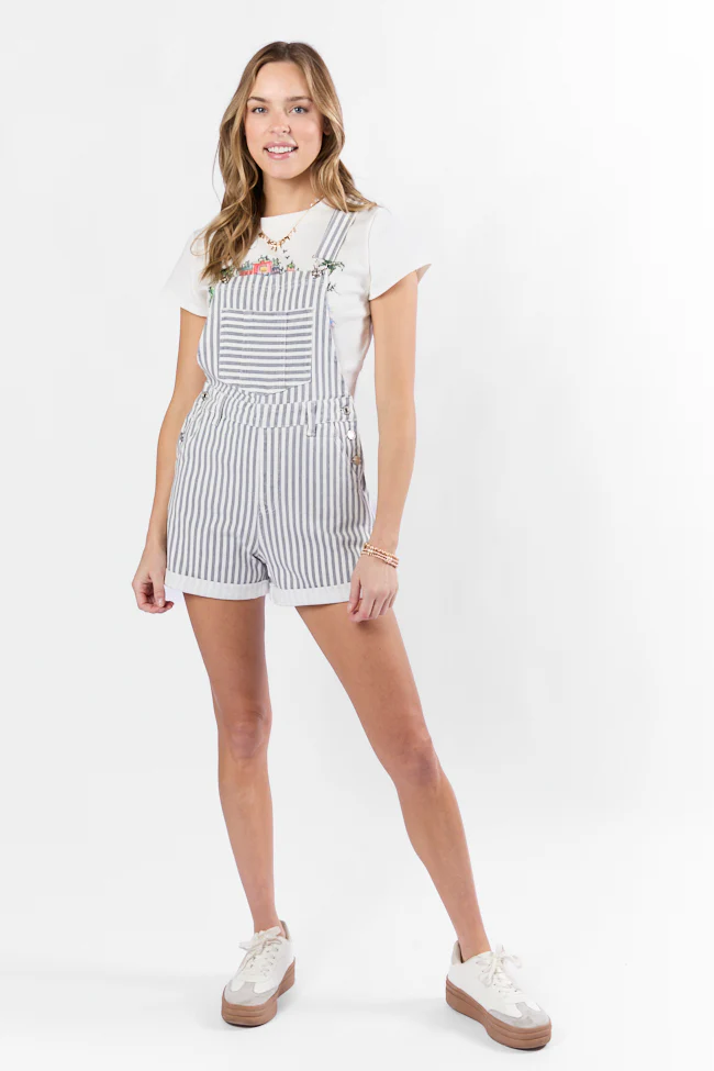 My Favorite Relaxed Stripe Stretchy Shorts Overalls SALE - Terpint