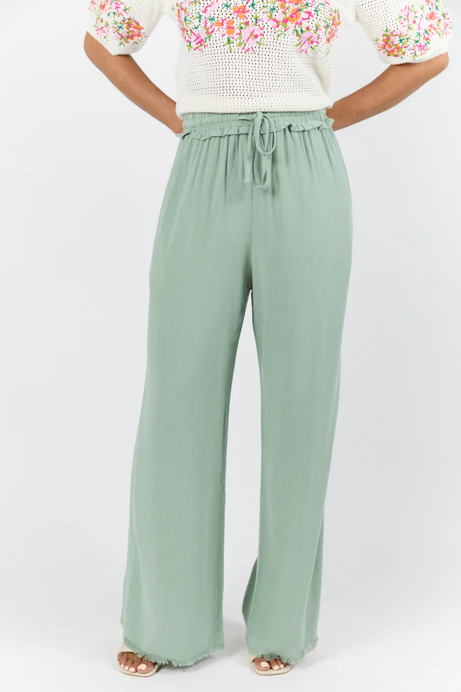 Full Sail Olive Linen Blend Pull On Pants FINAL SALE - Terpint