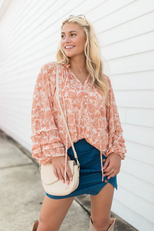 Outlook On Life Rust Multi Printed Boho Blouse FINAL SALE - Terpint