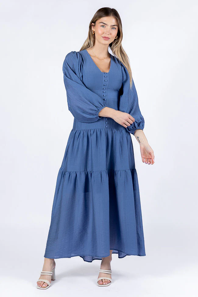 Enchanting Moments Blue Button Detail Maxi Dress FINAL SALE - Terpint