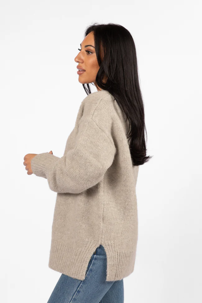 Relax Oatmeal Slouchy V-Neck Sweater FINAL SALE - Terpint