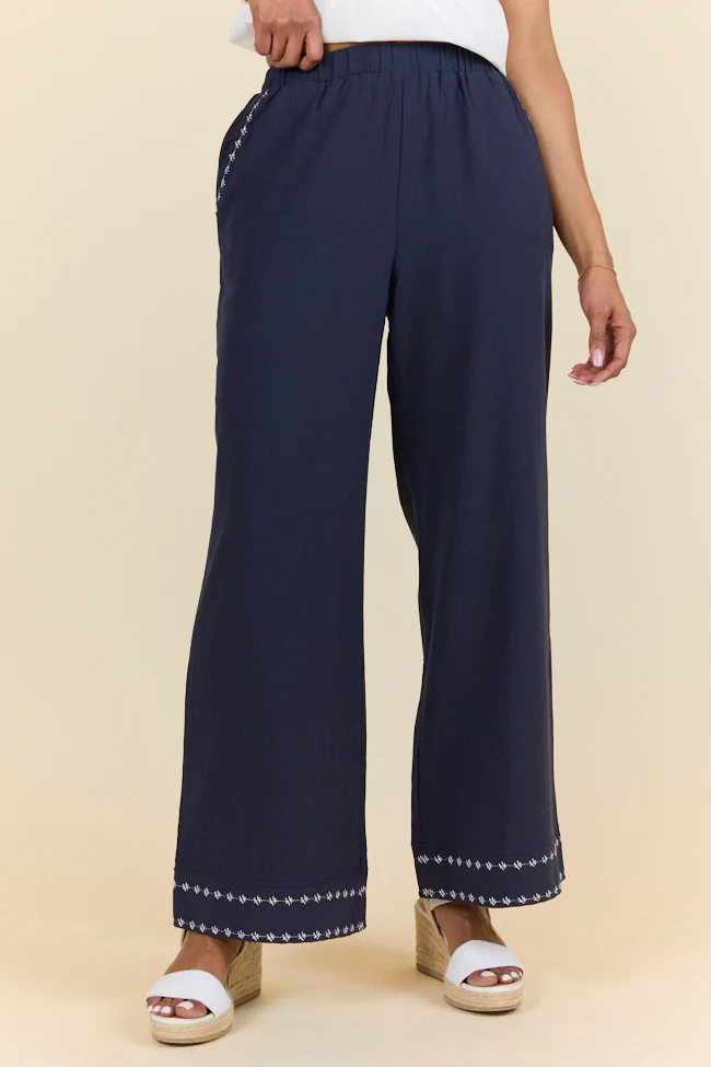 Just Feels Right Navy Embroidered Pants FINAL SALE - Terpint