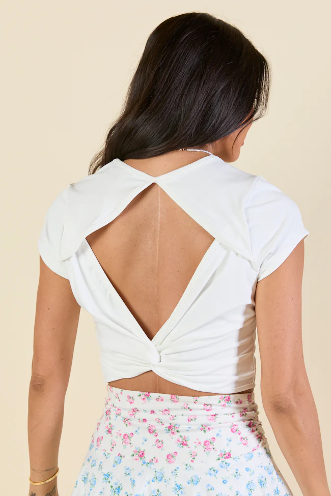 Stay Ready White Short Sleeve Open Back Knit Top - Terpint