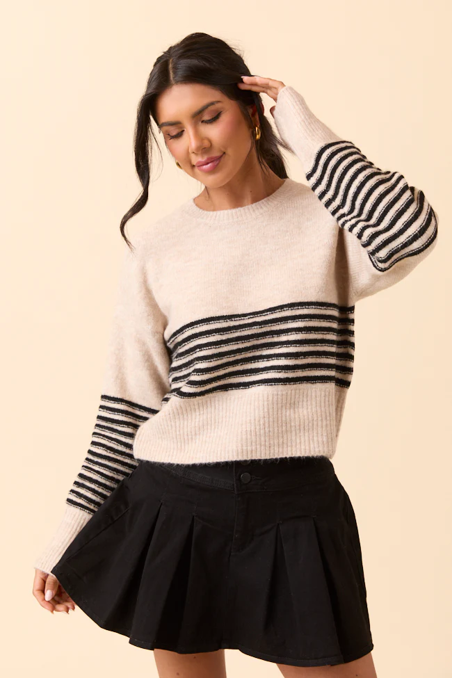 Zari Grey and Black Striped Pullover Sweater - Terpint