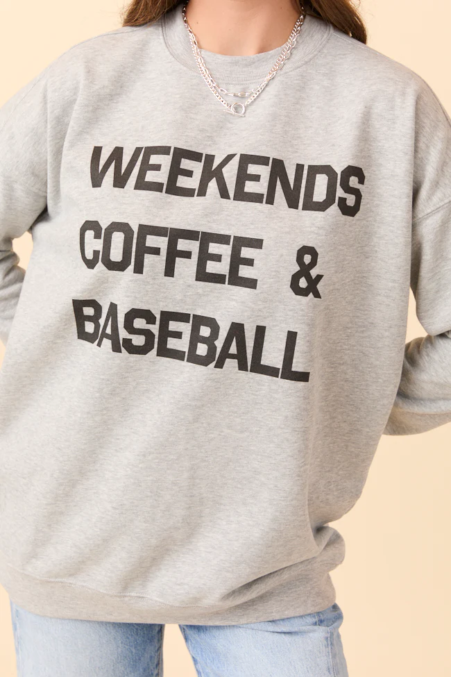 Weekends Coffee and Baseball Light Grey Graphic Sweatshirt - Terpint