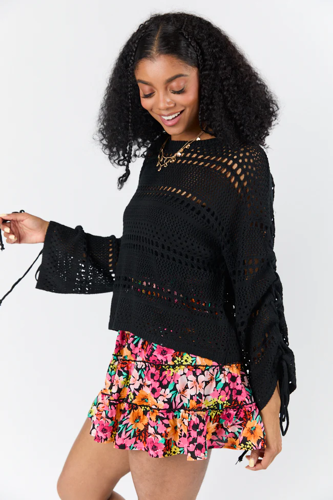 Easy Going Black Open Knit Boat Neck Sweater FINAL SALE - Terpint