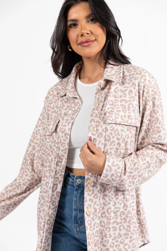 In Those Days Ivory and Beige Leopard Knit Shacket FINAL SALE - Terpint