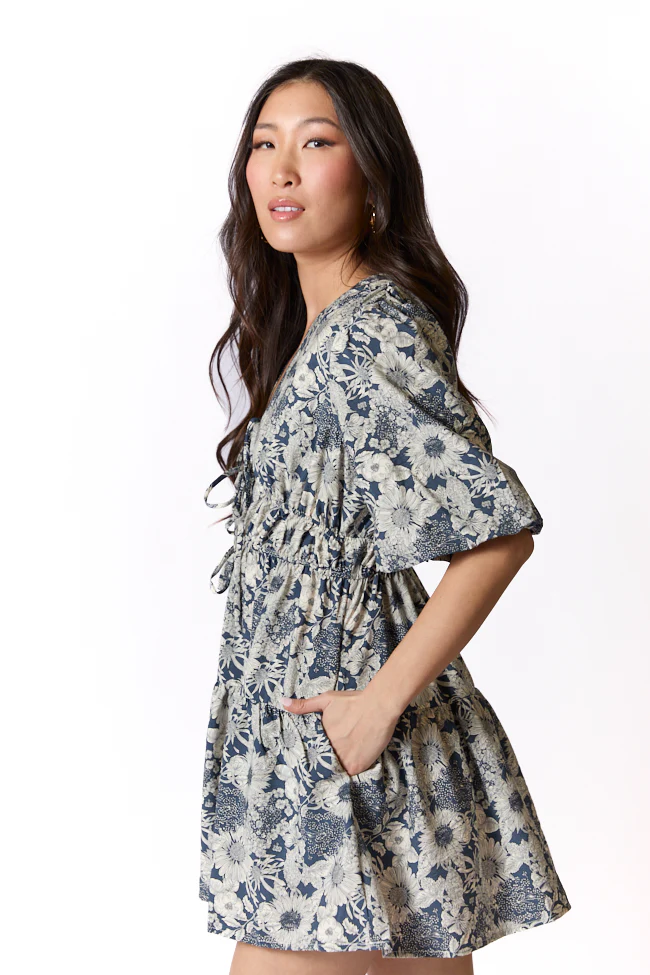 Build My Empire Navy Tie Front Floral Mini Dress FINAL SALE - Terpint