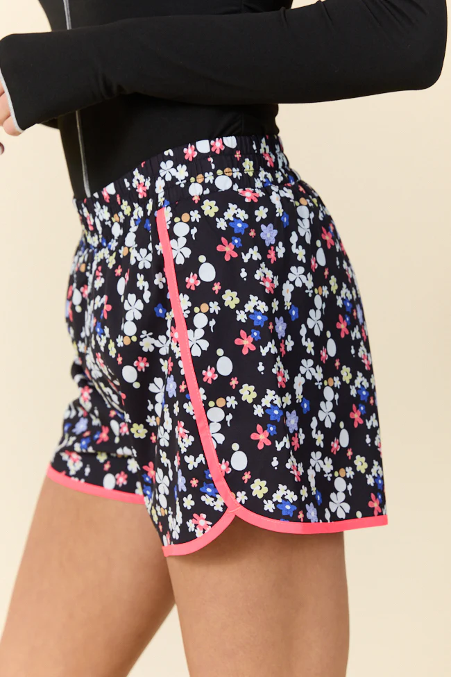 On The Move Multi Floral Contrast Trim Running Shorts FINAL SALE - Terpint