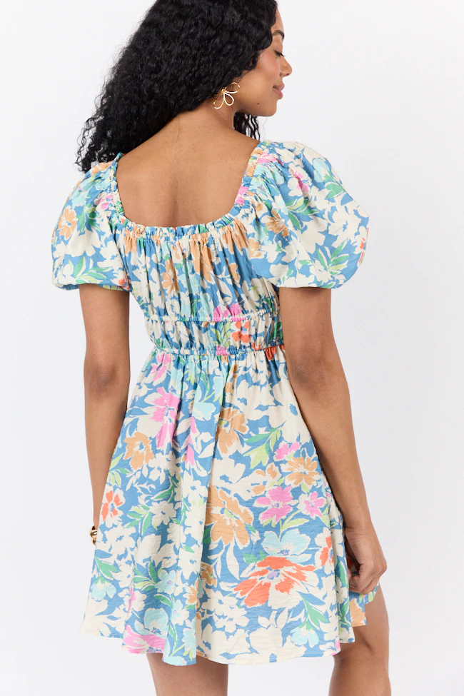 Remember Me Teal Multi Floral Short Sleeve Mini Dress DOORBUSTER - Terpint