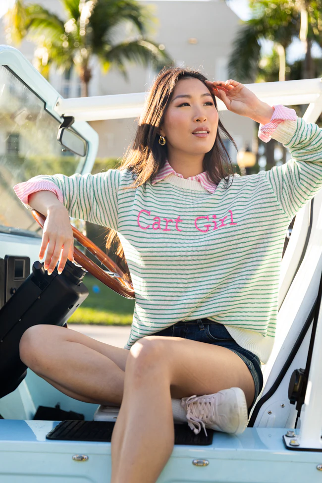 Cart Girl Green and Pink Striped Sweater - Terpint