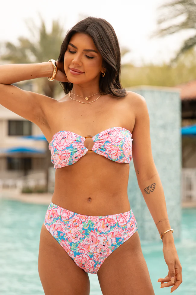 Current Events Floral Multi Ring Detail Bikini Top FINAL SALE - Terpint