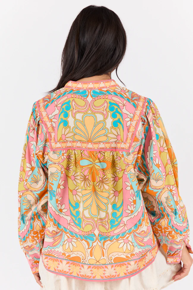 Mosaic Gardens Purple Printed Long Sleeve Blouse FINAL SALE - Terpint
