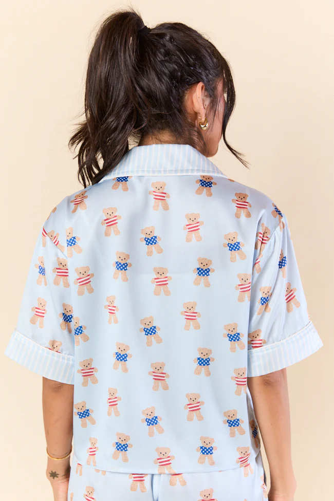 Bearly Asleep Teddy Bear Printed Short Sleeve Pajama Top FINAL SALE - Terpint