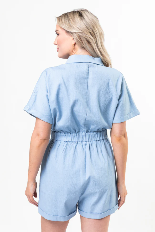 Walk With Me Blue Solid Chambray Romper FINAL SALE - Terpint
