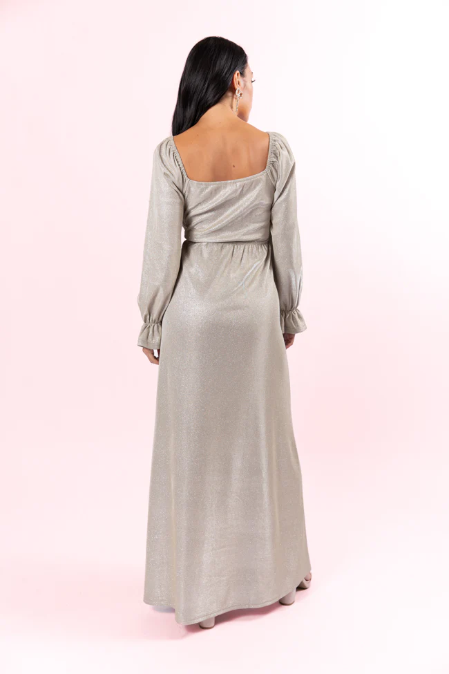 Holiday Magic Silver Shimmer Rouched Maxi Dress FINAL SALE - Terpint