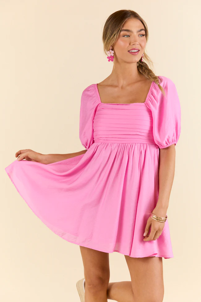 Take Your Time Pink Pleated Short Sleeve Mini Dress FINAL SALE - Terpint