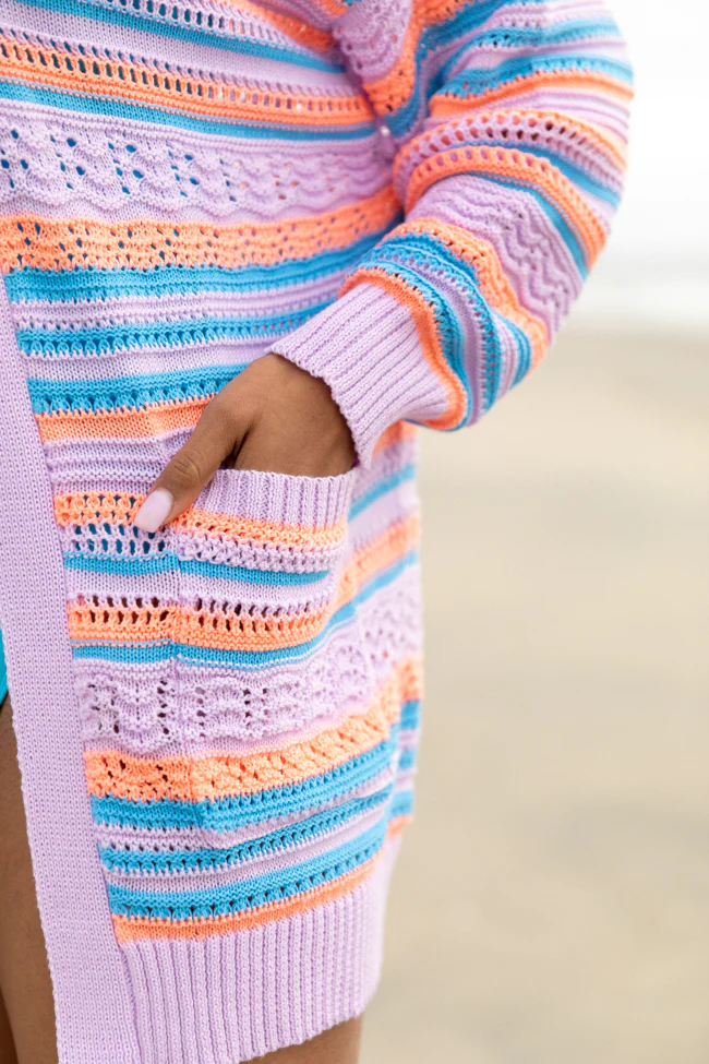 Pass On By Purple Multi Striped Open Knit Cardigan FINAL SALE - Terpint