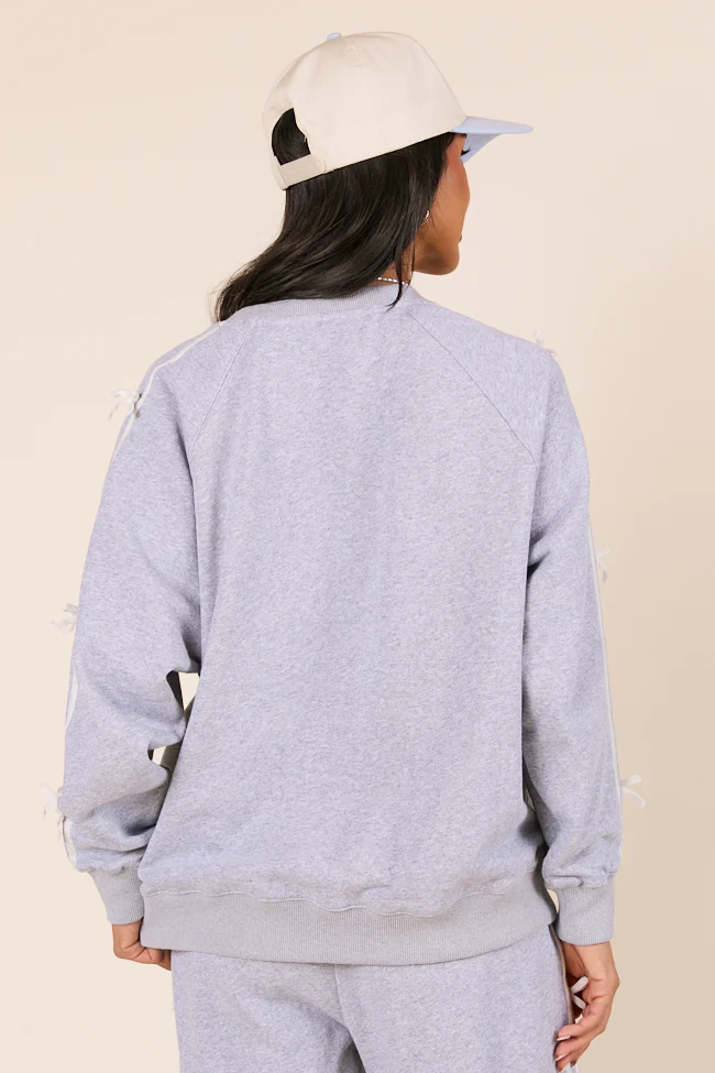 Kinley Heather Grey Side Bow Detail Crewneck Sweatshirt - Terpint