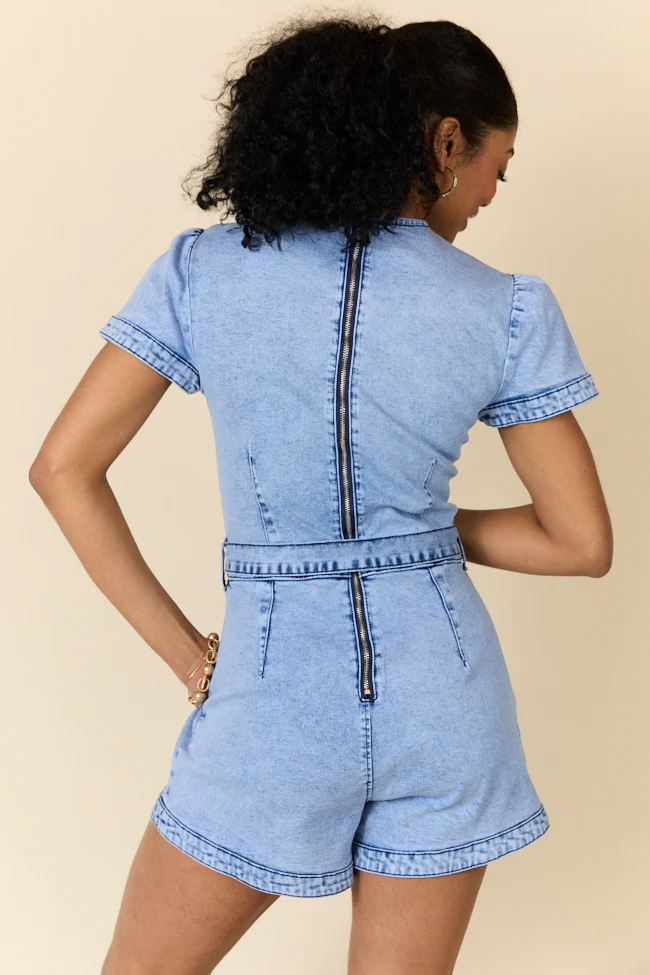 When's Intermission Denim Short Sleeve Romper DOORBUSTER - Terpint
