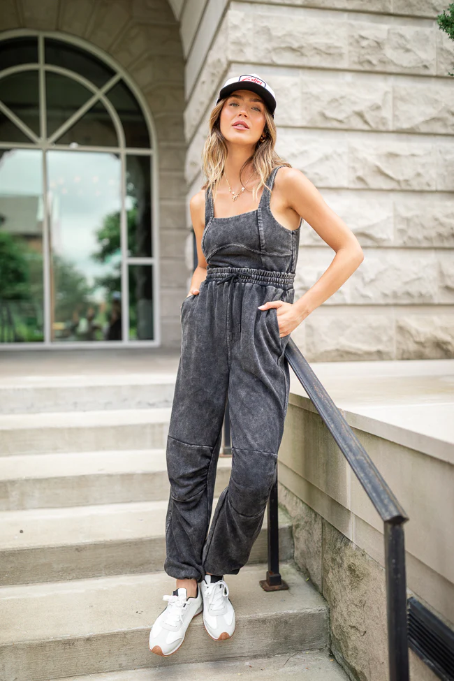 Tayler Acid Wash Black Jumpsuit - Terpint