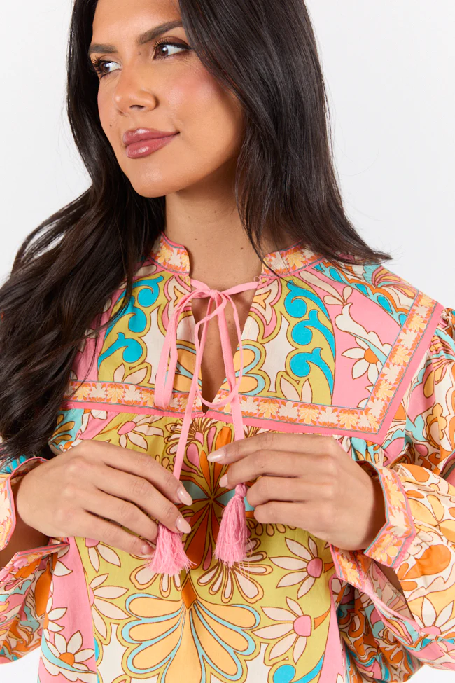 Mosaic Gardens Purple Printed Long Sleeve Blouse FINAL SALE - Terpint