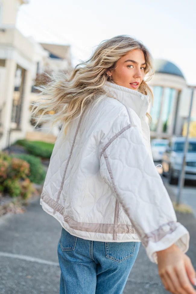 Next Up White Contrast Trim Puffer Jacket FINAL SALE - Terpint