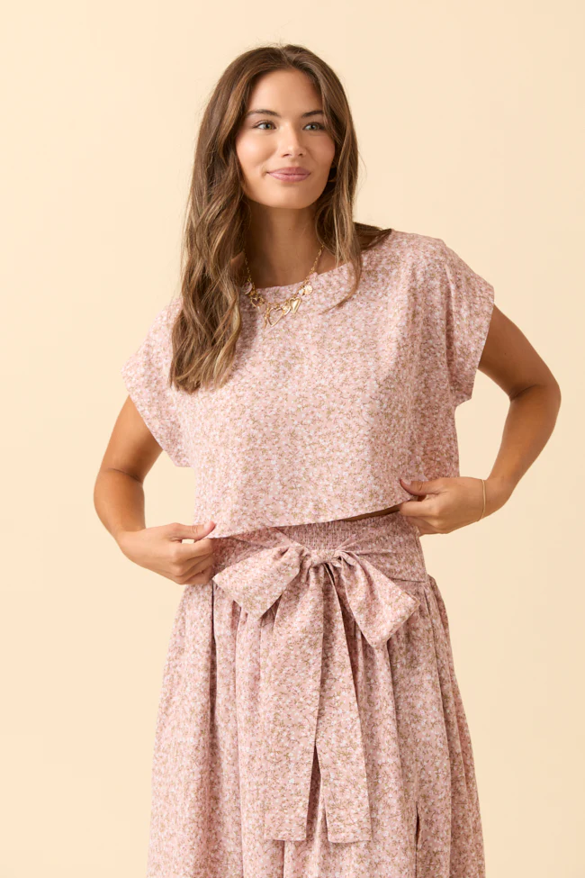 Cleo Pink Floral Tie Front Skirt Set - Terpint