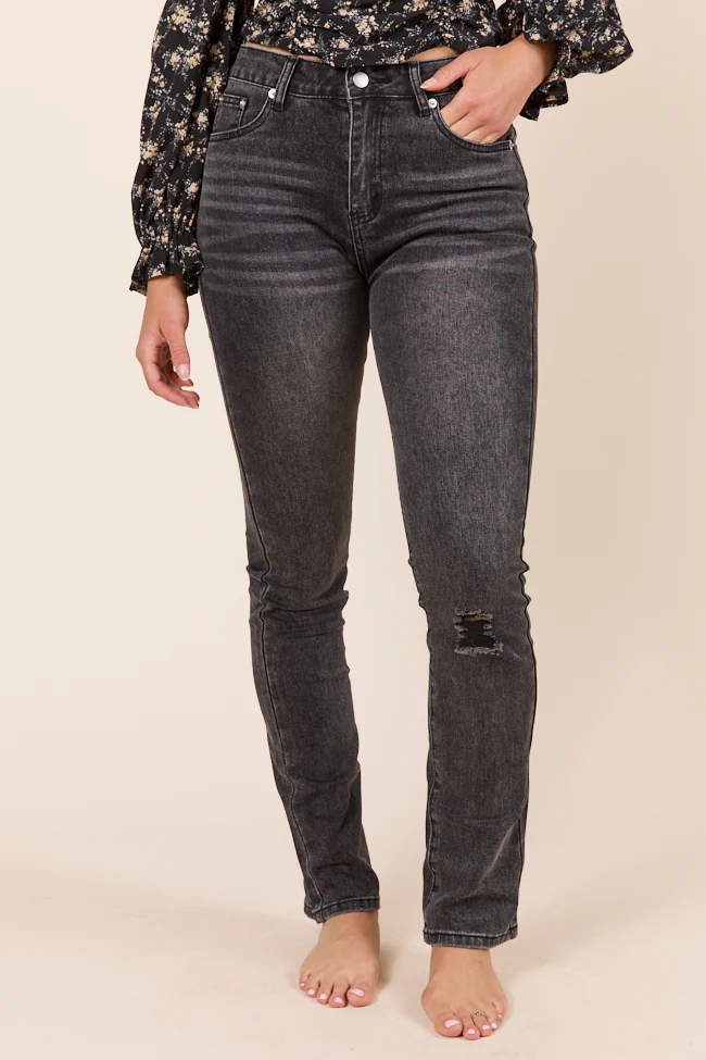Annie High Rise Black Distressed Slim Straight Leg Jeans - Terpint