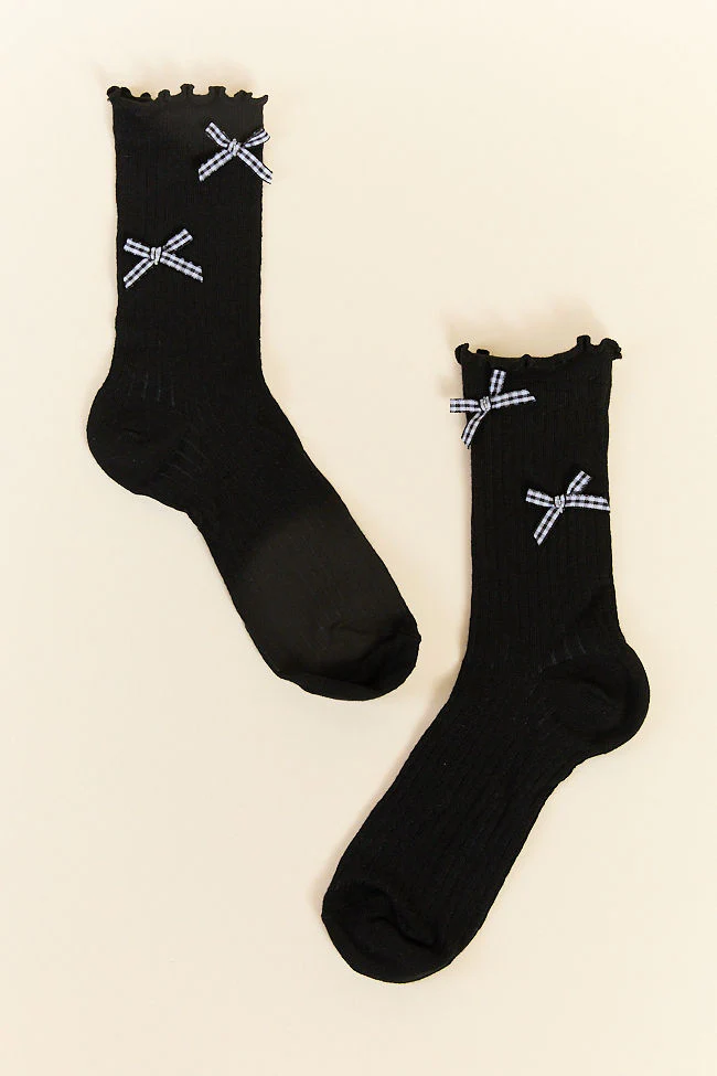 Black and White Gingham Bow Socks - Terpint