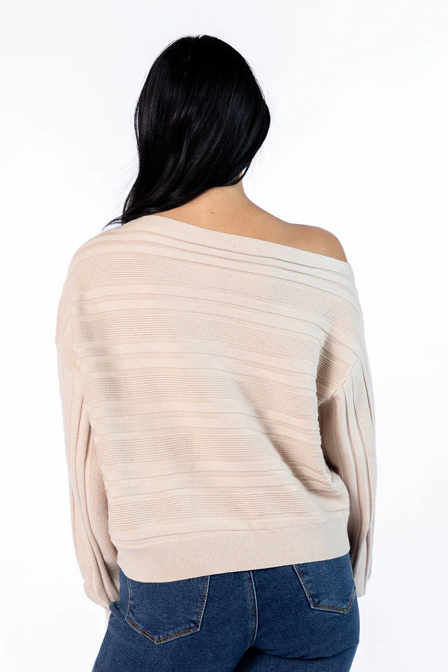 Feels Right Beige Off The Shoulder Ribbed Sweater FINAL SALE - Terpint