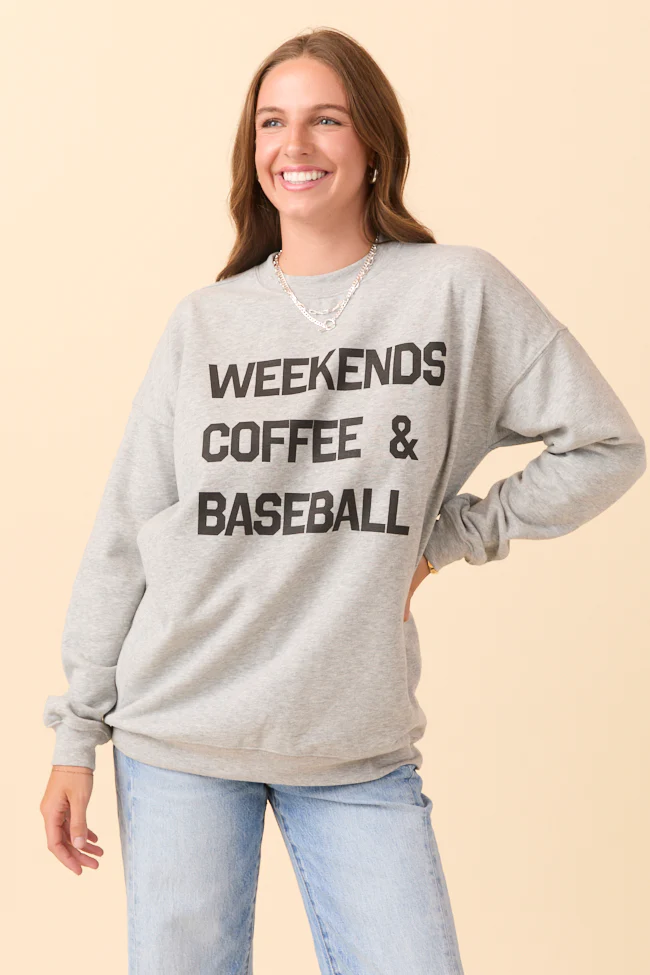 Weekends Coffee and Baseball Light Grey Graphic Sweatshirt - Terpint