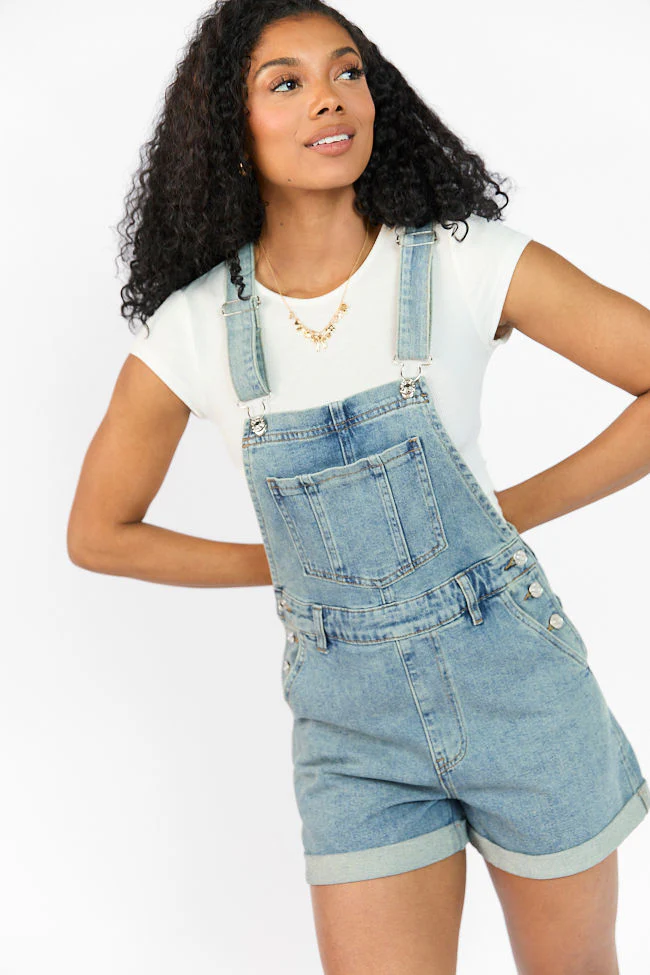 Common Ground Medium Wash Relaxed Fit Cuffed Overalls SALE - Terpint