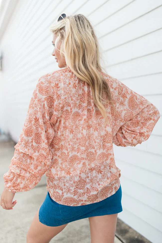 Outlook On Life Rust Multi Printed Boho Blouse FINAL SALE - Terpint