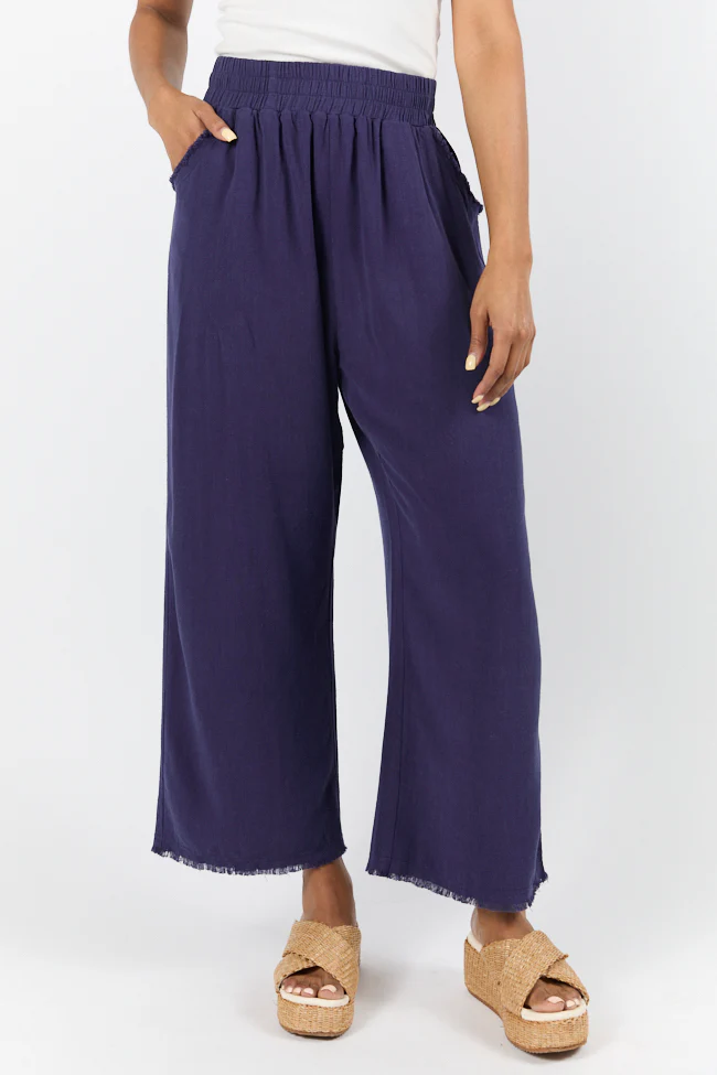 Look Your Best Navy Frayed Detail Ankle Length Pants FINAL SALE - Terpint