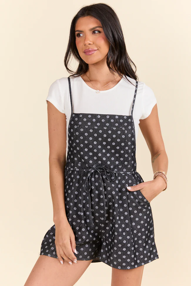 Better Perspective Black Floral Denim Romper - Terpint