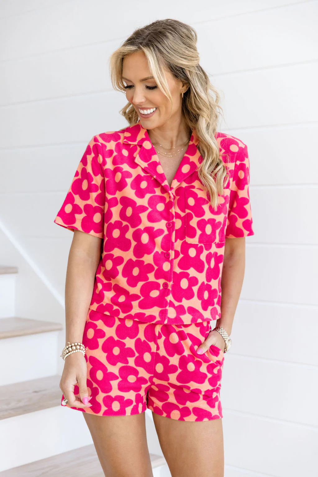 Girls Just Wanna Have Fun Button Down Terry Top In Floral Flair FINAL SALE - Terpint