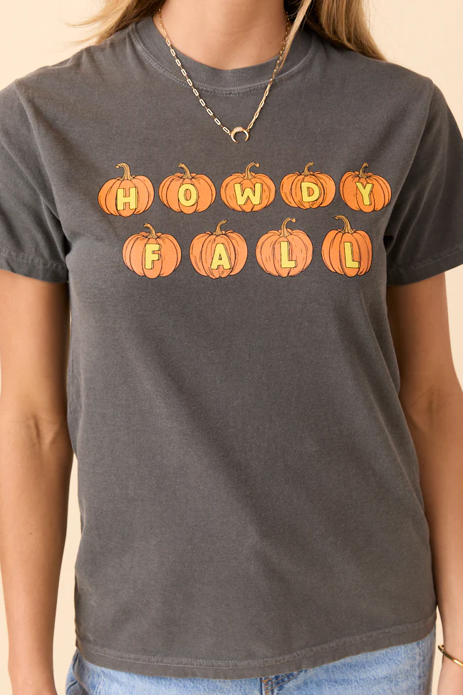 Howdy Fall Pumpkin Dark Grey Graphic Tee - Terpint