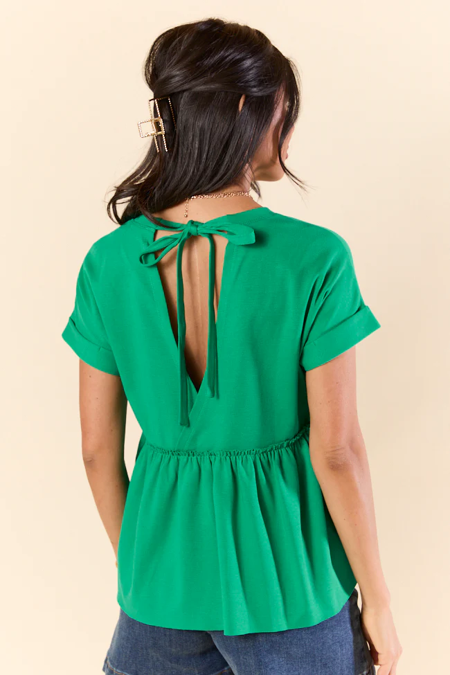 Plainly Green Tie Back Peplum Knit Top SALE - Terpint