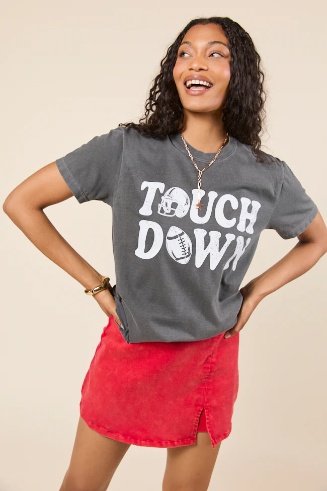 Touchdown Printed Dark Grey Graphic Tee - Terpint