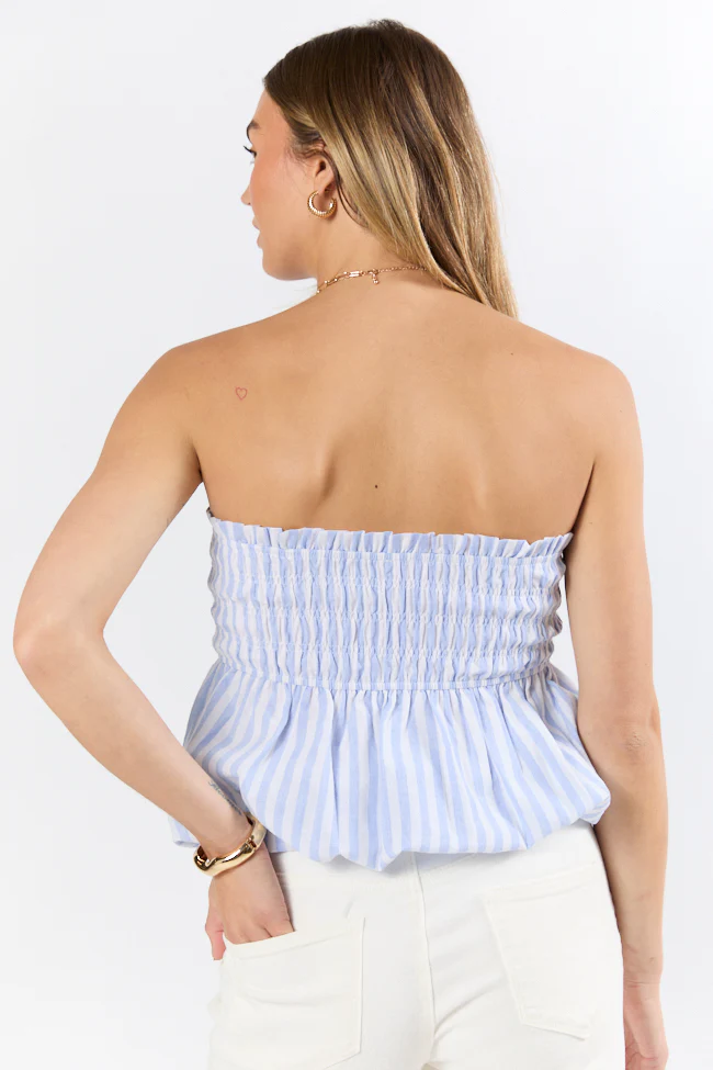 Always Captivating Blue Gingham Strapless Bubble Hem Top - Terpint