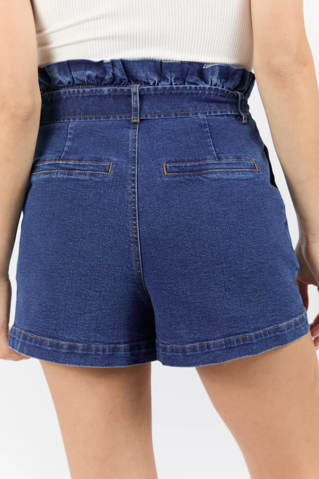 What's New Dark Wash Paperbag Waist Belted Denim Shorts FINAL SALE - Terpint
