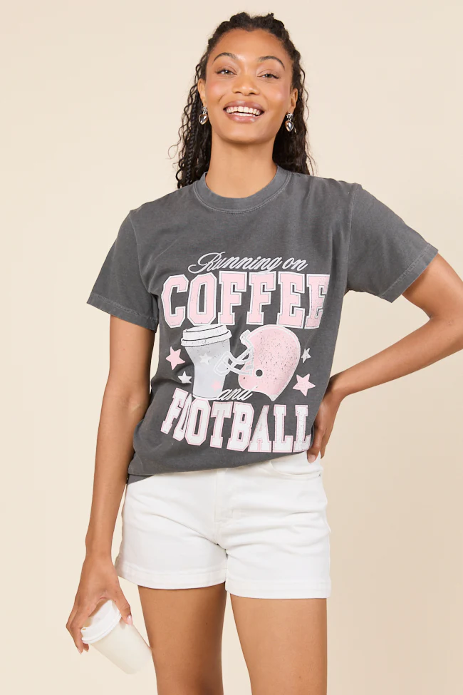 Running on Coffee and Football Dark Grey Graphic Tee - Terpint