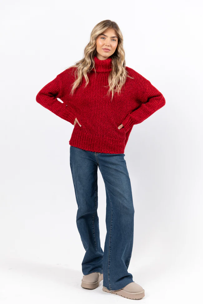 What I Need Red Fuzzy Oversized Turtleneck Sweater FINAL SALE - Terpint