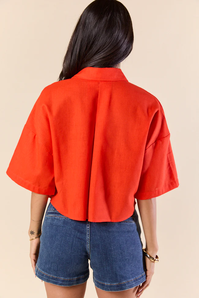 Rush Hour Red Orange Cropped Woven Top FINAL SALE - Terpint