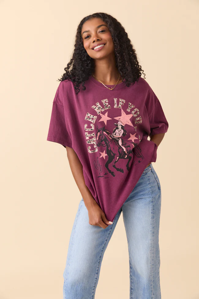 Catch Me If You Can Dark Cherry Oversized Graphic Tee Just Classically Cassidy X Pink Lily - Terpint