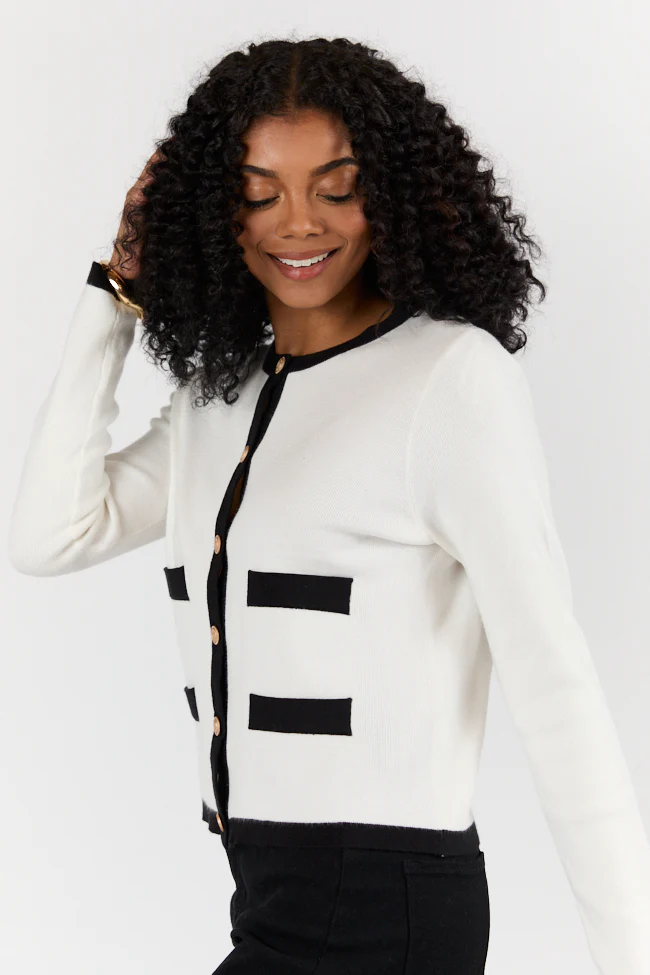 Forever Changing Ivory and Black Contrast Trim Cardigan FINAL SALE - Terpint